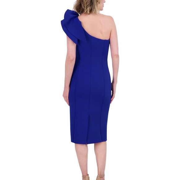 Eliza J One-Shoulder Ruffle Cocktail Dress NWT Size 4 Cobalt Blue Sheath Elegant - Picture 3 of 4